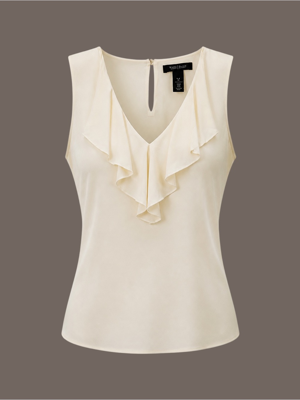 White House Black Market Silk Cream Ruffle V-Neck Sleeveless Top